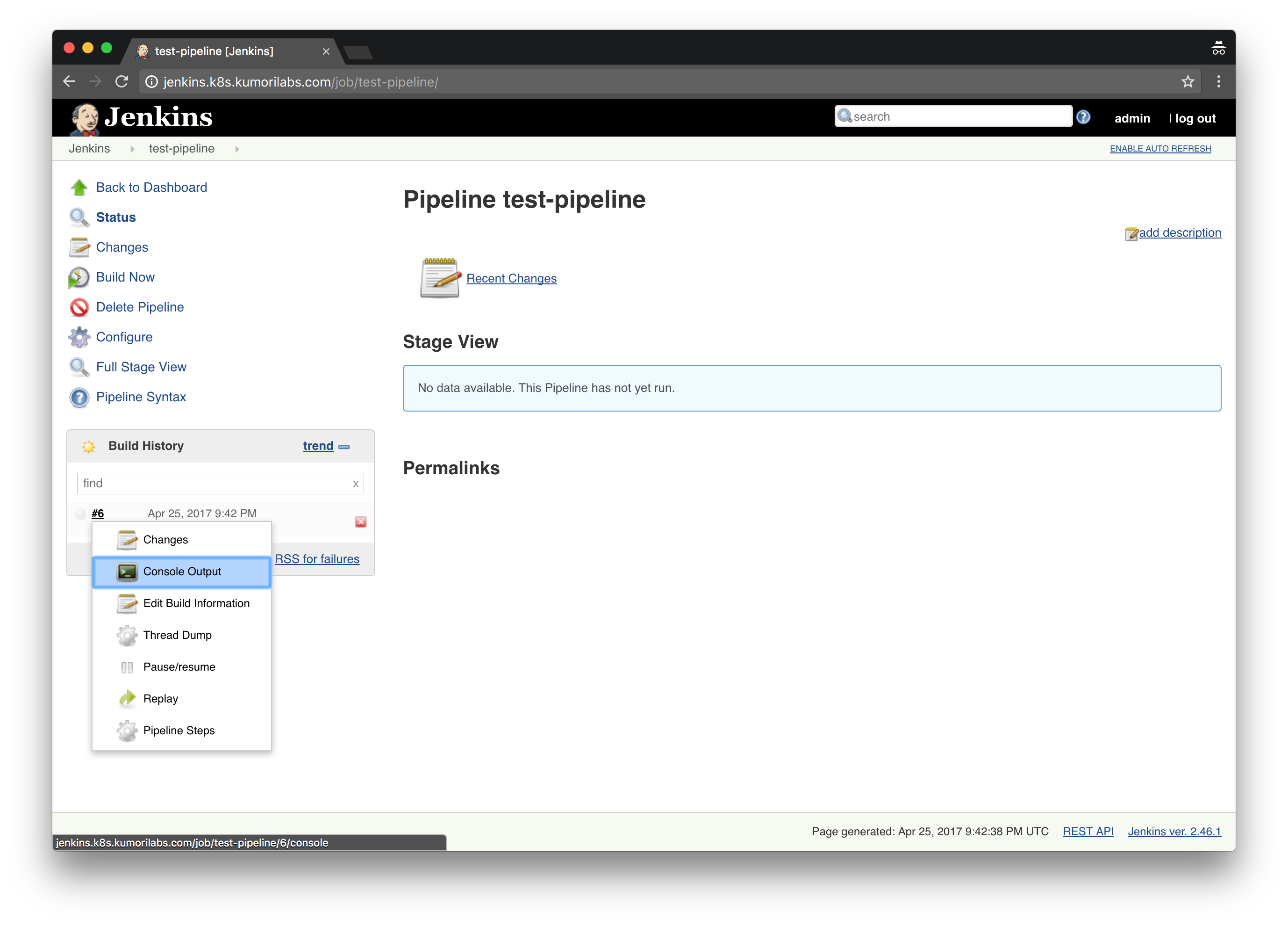 Jenkins - Console Output Test Pipeline Job