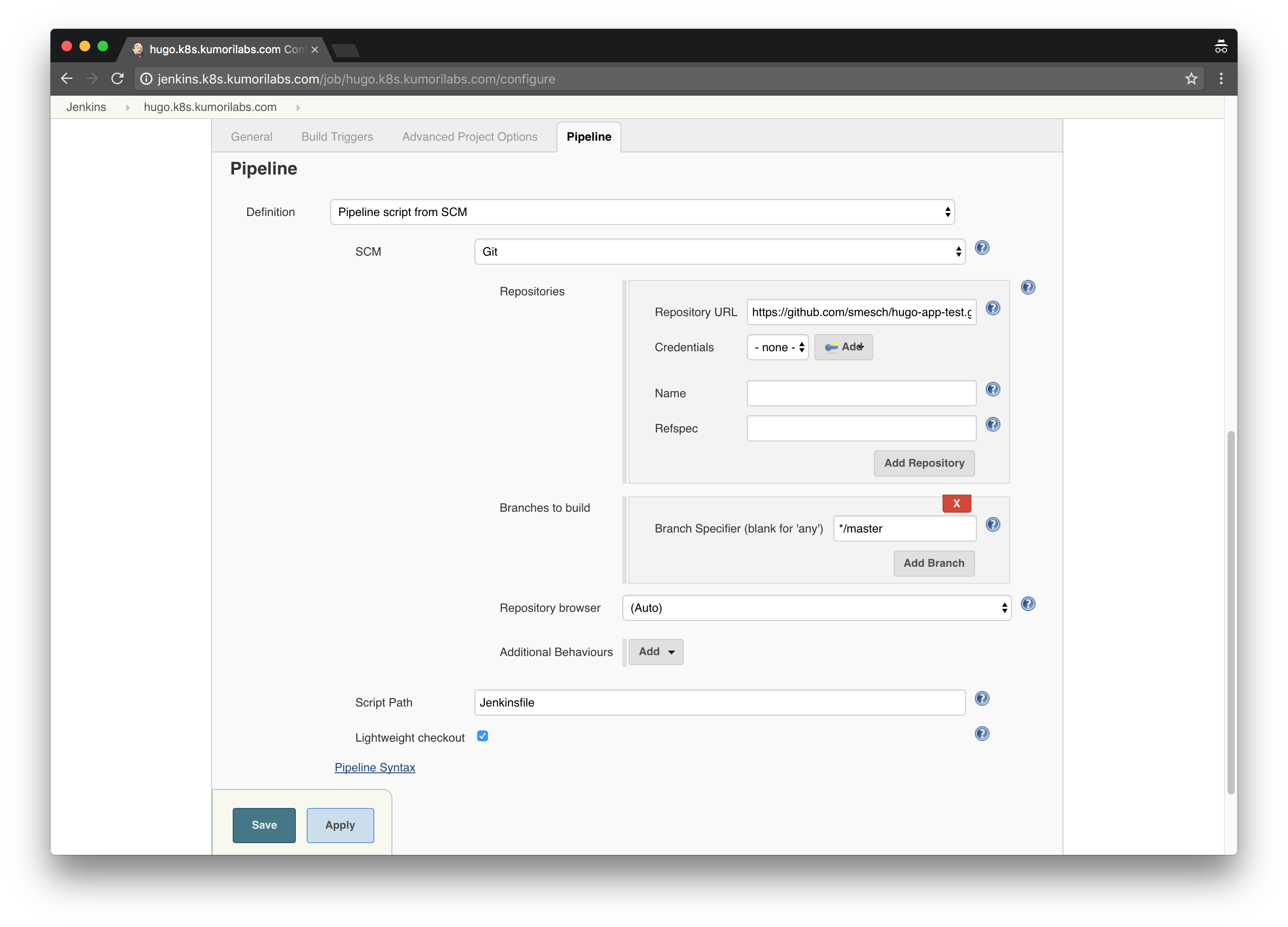 Jenkins - Configure Hugo Pipeline Job 2