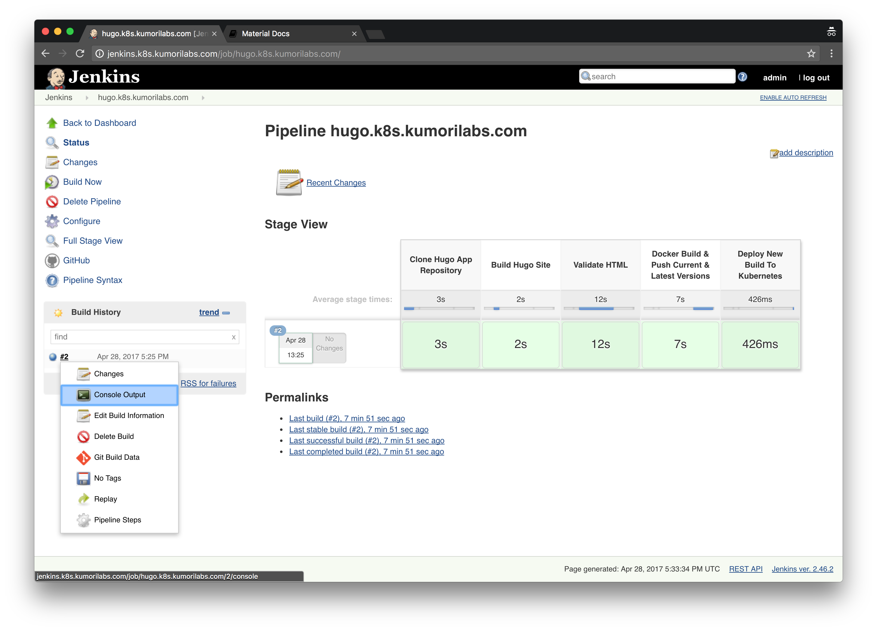 Jenkins - Console Output Hugo Pipeline Job